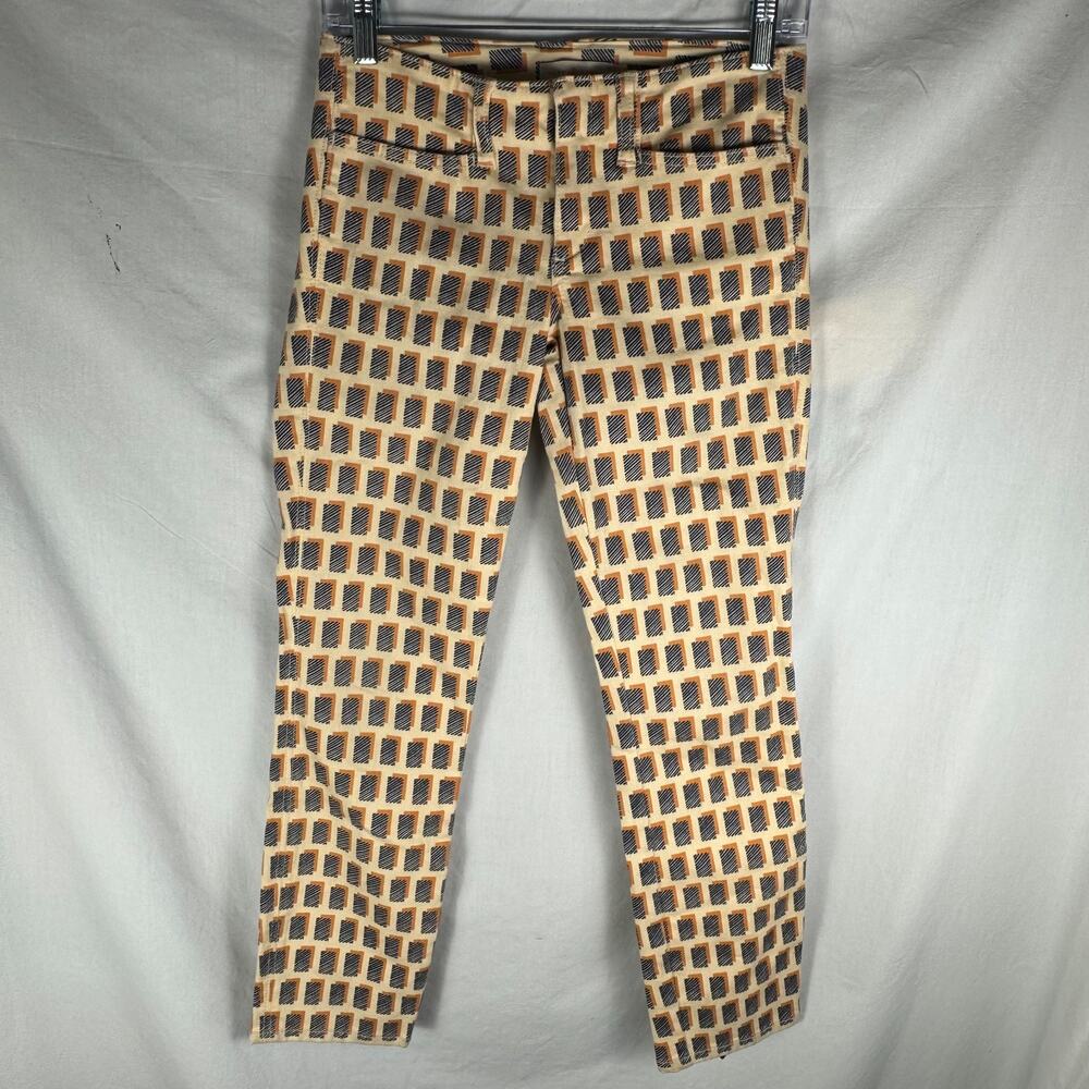 Tory Burch Cropped Skinny Jeans Size 25 Beige Gray Orange Geometric Print